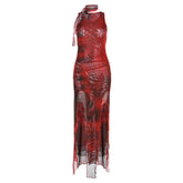 Suspender Voile Sheath Print Slim Dress